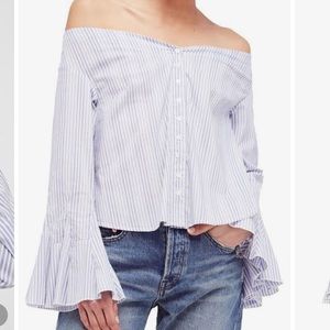 Free People off the shoulder button up top sz S